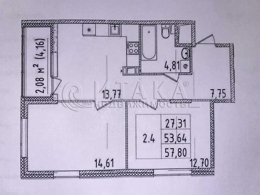 2-комнатная квартира 57.8 м², этаж 10/14 - Агентство недвижимости 